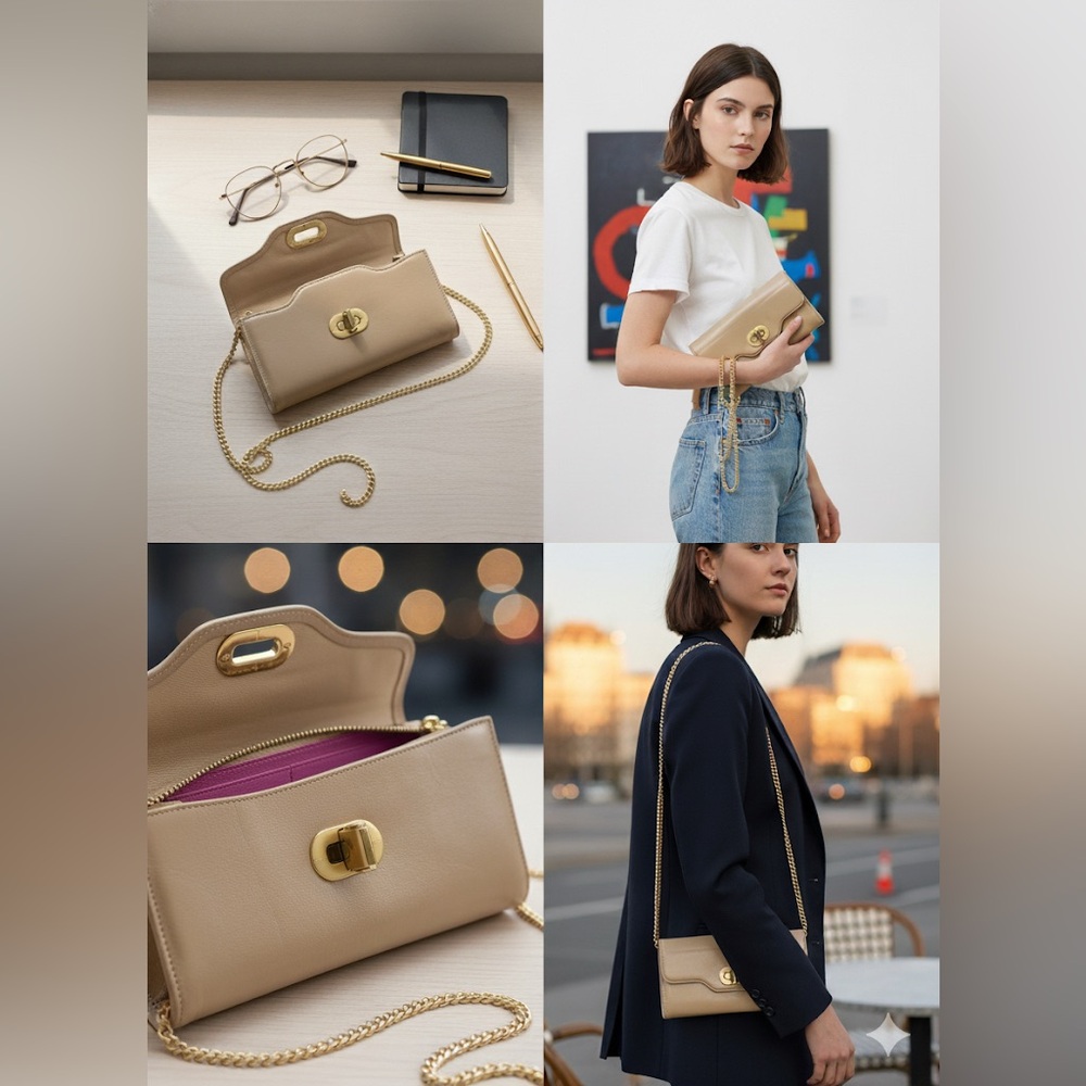 Low start Vintage BVLGARI Isabella Rossellini Beige Leather ZipAround LongWallet - Picture 2 of 15